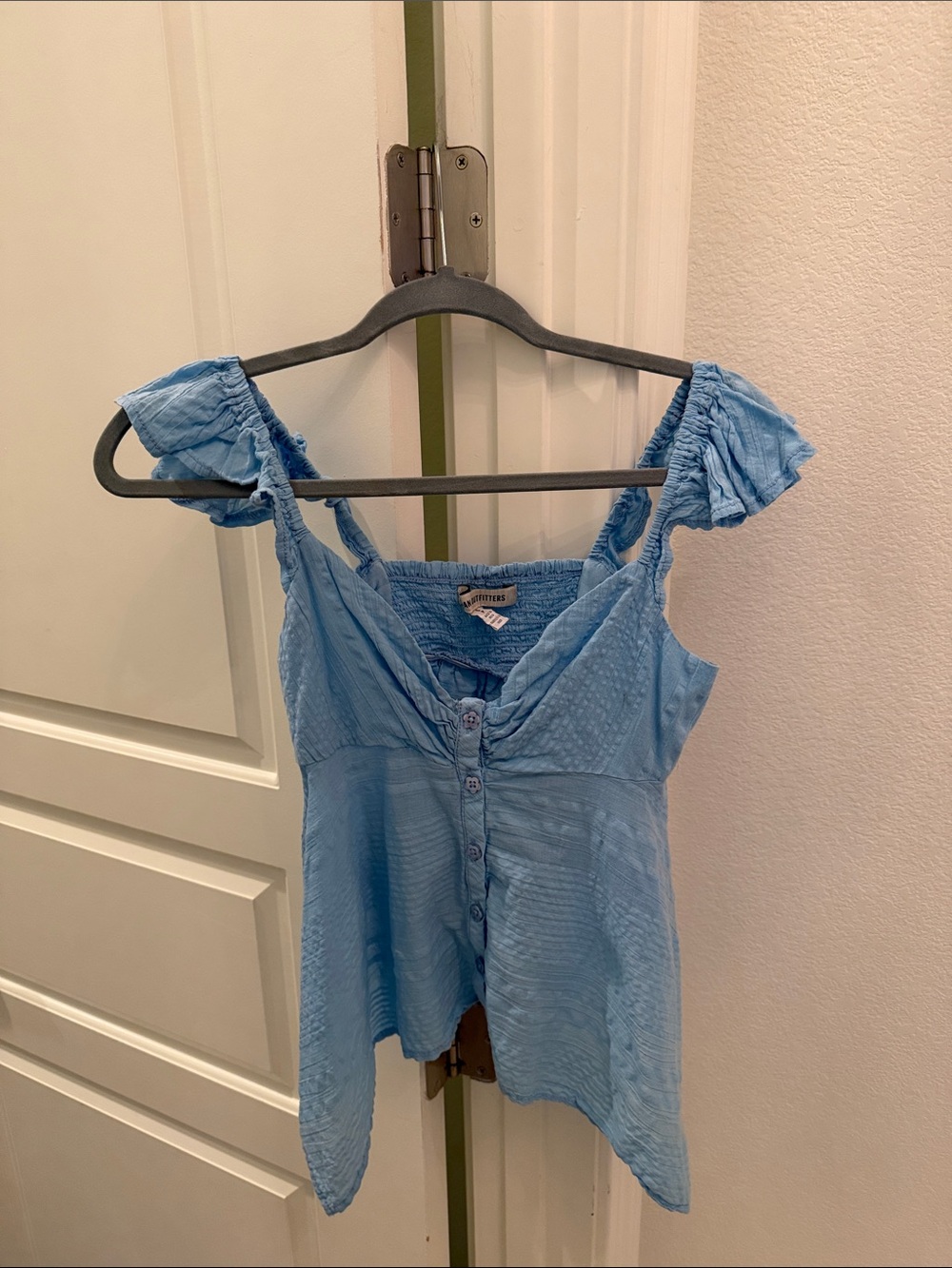 Urban Outfitters Light Blue Ruffle Strap Button Front Crop Top